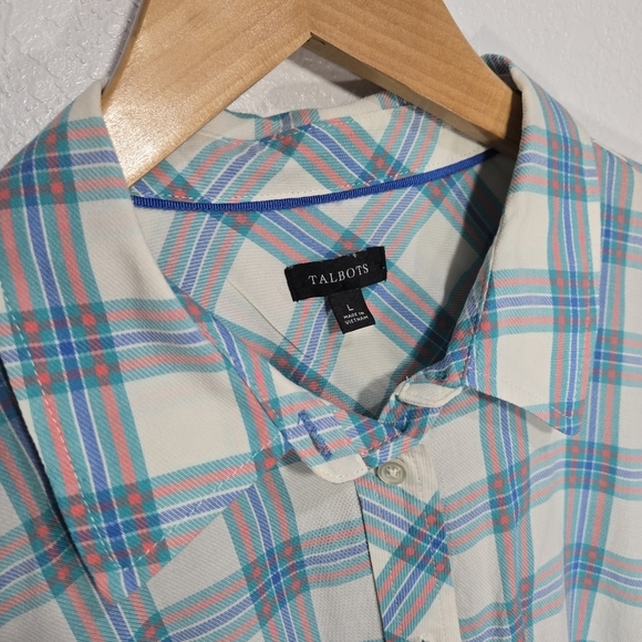 Talbots Large Plaid Button Up Cotton Shirt - Picture 4 of 5
